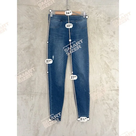 Spanx Jean-ish Ankle Leggings Dark Wash Distressed Raw Hem Skinny Jeans Small - Picture 9 of 9
